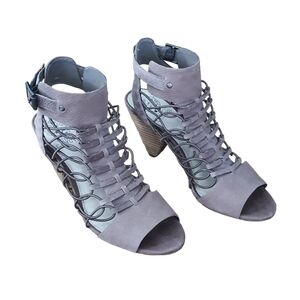 Vince Camuto Ankle Cage Heel Sandals Womens 9M Leather Neutral Tan Peep Toe